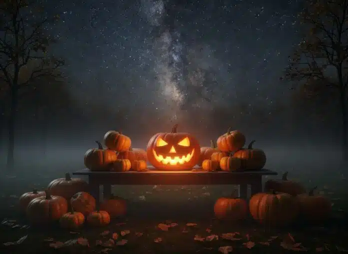 Halloween-Kürbis unter der Milchstraße