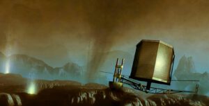 Künstlerische Darstellung der Raumsonde Philae, die auf dem Kometen 67P/Churyumov-Gerasimenko aufgesetzt hat - Bild: Mark Garlick/Science Photo Library / alamy